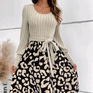 SHEIN Privé Leopard Print Belted Dress